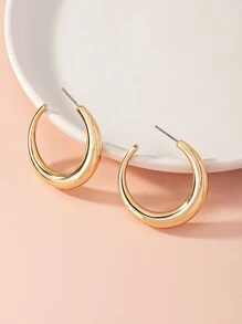 1pair Fashionable Minimalist C-Shape Hoop Earrings For Women, Suitable For Party, Holiday And Daily Wear - Yellow Gold - View 3