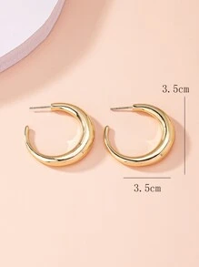 1pair Fashionable Minimalist C-Shape Hoop Earrings For Women, Suitable For Party, Holiday And Daily Wear - Yellow Gold - View 4