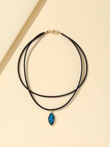 Rhinestone Charm Layered Necklace Goth Punk Jewelry - Black - View 1