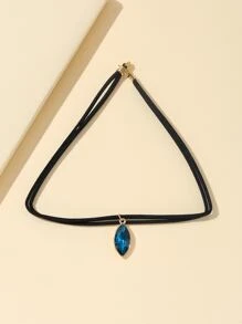 Rhinestone Charm Layered Necklace Goth Punk Jewelry - Black - View 2