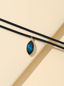 Rhinestone Charm Layered Necklace Goth Punk Jewelry - Black - View 3