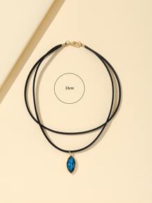 Rhinestone Charm Layered Necklace Goth Punk Jewelry - Black - View 4