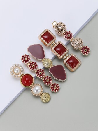 5pcs Rhinestone & Faux Pearl Decor Alligator Hair Clip Boho Claw Clips Hair Claws Hair Barrettes, School Stuff, Hair Accessories