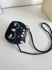 1個少女專用pu皮革拉鍊式可愛迷你斜跨包,適用於全年日常使用 - 黑色 - 查看 9