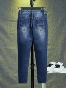 SHEIN Boys Ripped Frayed Straight Leg Jeans - Dark Wash - View 2