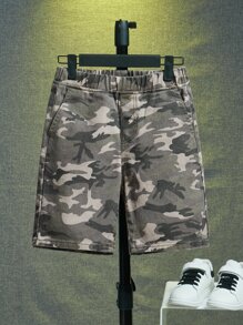 SHEIN 青少年男孩迷彩印花牛仔短褲