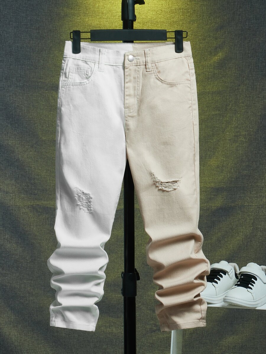 SHEIN Boys Two Tone Ripped Jeans - Multicolor - View 1