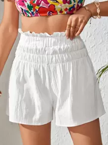 SHEIN VCAY Paper Bag Waist Wide Leg Shorts - White - View 1