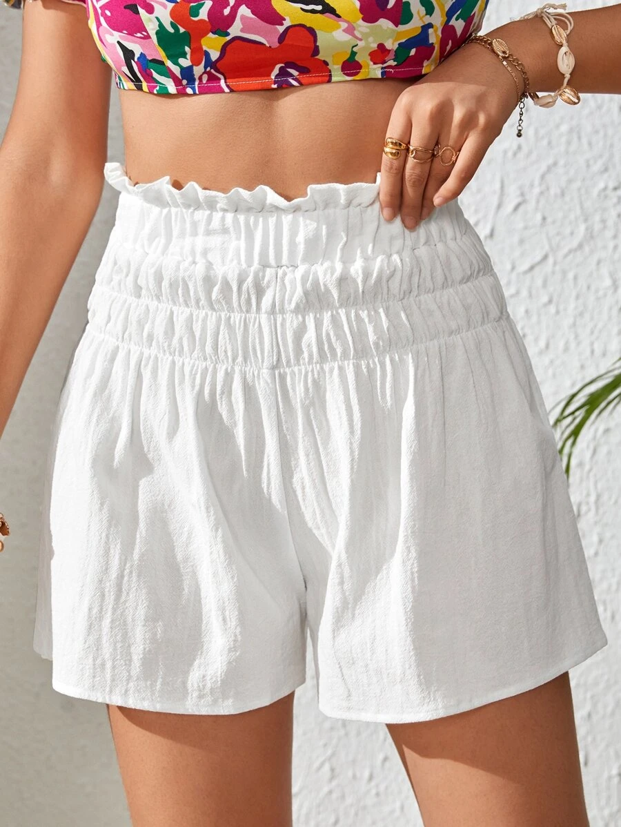 SHEIN VCAY Paper Bag Waist Wide Leg Shorts - White - View 1