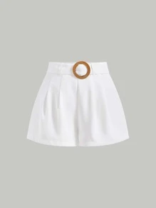 SHEIN MOD Fold Pleated Wide Leg Shorts With Belt - White - View 2