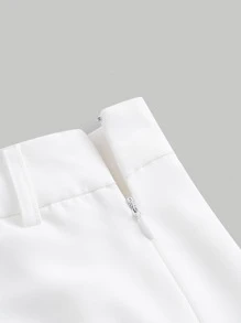 SHEIN MOD Fold Pleated Wide Leg Shorts With Belt - White - View 6