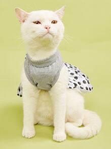 1入組波點圖案蝴蝶結裝飾寵物洋裝 - 灰色 - 查看 4