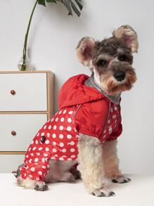 1 pieza Impermeable para mascota con patrón de lunares - Rojo - Ver 1