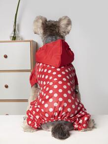 1 pieza Impermeable para mascota con patrón de lunares - Rojo - Ver 3