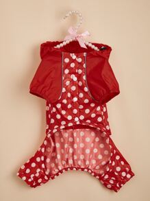 1 pieza Impermeable para mascota con patrón de lunares - Rojo - Ver 4