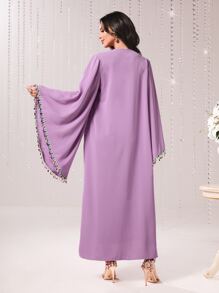 Modelyn Rhinestone Detail Flounce Sleeve Open Front Coat & Dress - Lilac Purple - View 2