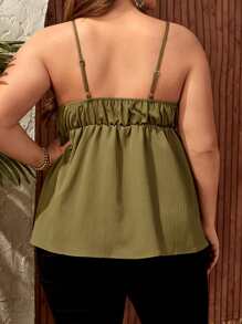 SHEIN Privé Plus Guipure Lace Panel Knot Front Cami Top - Olive Green - View 2