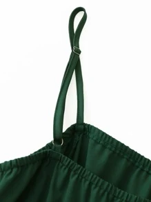 SHEIN Holidaya Plus Ruffle Trim Cami Top & Wide Leg Trousers - Dark Green - View 3