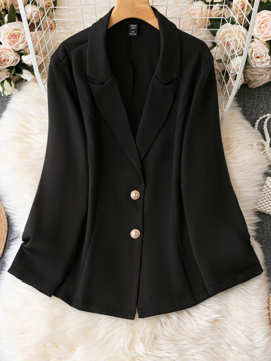 SHEIN Clasi Plus Single Button Flap Detail Blazer