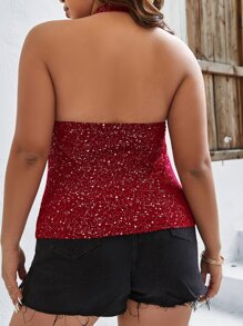 SHEIN BAE 大碼潑墨掛脖上衣 - 紅白色 - 查看 2