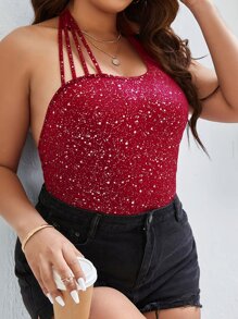 SHEIN BAE 大碼潑墨掛脖上衣 - 紅白色 - 查看 5