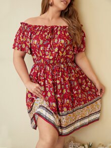 SHEIN VCAY Plus 1pc Floral Print Off Shoulder Ruffle Trim Dress | SHEIN USA