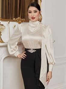 Modelyn Áo sơ mi nữ Vắt màu trơn Thanh lịch - Màu be - Xem 3