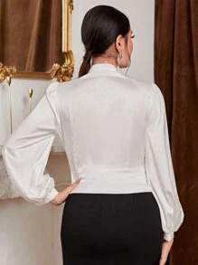 Modelyn Surplice Neck Lantern Sleeve Blouse - White - View 2