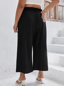 Calvaya Plus Paperbag Waist Wide Leg Pants - Black - View 2