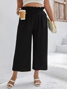 Calvaya Plus Paperbag Waist Wide Leg Pants - Black - View 3
