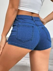 SHEIN EZwear Washed Denim Shorts - Dark Wash - View 4