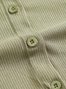 SHEIN MOD Flounce Sleeve Button Front Ribbed Knit Bodycon Dress - Mint Green - View 3