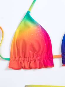 Bộ bikini đi biển mùa hè Ombre Halter Triangle với váy đi biển - Nhiều màu - Xem 4