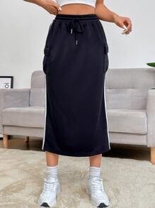 Muchica Váy nữ Túi Ruy băng Sọc bên Sọc Giải trí - màu đen - Xem 4