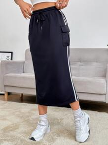 Muchica Váy nữ Túi Ruy băng Sọc bên Sọc Giải trí - màu đen - Xem 1