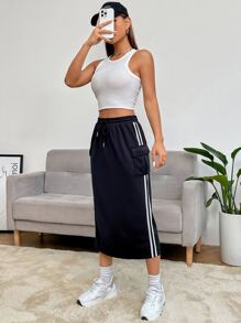 Muchica Váy nữ Túi Ruy băng Sọc bên Sọc Giải trí - màu đen - Xem 5