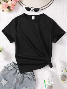 SHEIN Tops con gái Slogan Loại bướm Giải trí - màu đen - Xem 2