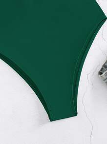 Swim Basics Summer Beach Ring Linked Plunging One Piece Swimsuit - Dark Green - View 3