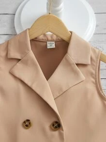 SHEIN Girls Double Button Vest Blazer & Trousers - Apricot - View 3