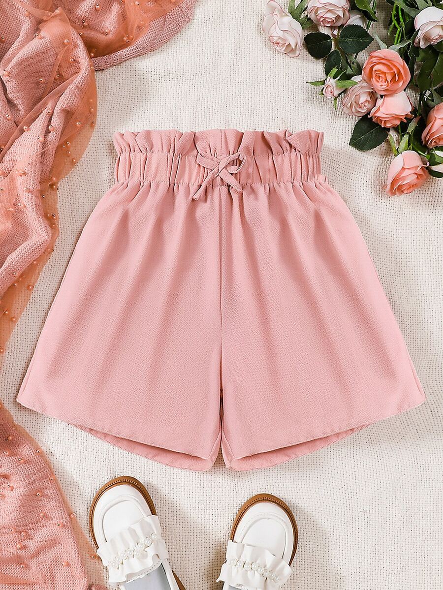 Girls Paperbag Waist Bow Front Shorts - Pink - View 1