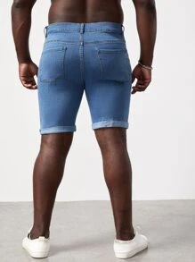 Manfinity RebelGame Men Plus Roll Up Hem Denim Shorts - Light Wash - View 5