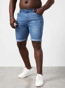 Manfinity RebelGame Men Plus Roll Up Hem Denim Shorts - Light Wash - View 4