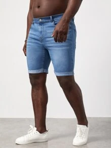 Manfinity RebelGame Men Plus Roll Up Hem Denim Shorts - Light Wash - View 8