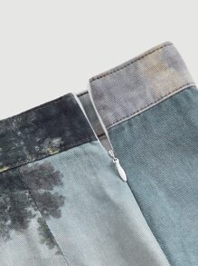 SHEIN MOD 人像圖案直筒牛仔短裙 - 彩色 - 查看 4