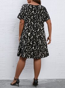 SHEIN LUNE Plus Allover Print Dress - Black and White - View 2