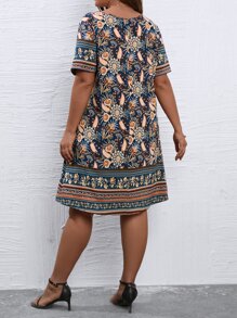 SHEIN LUNE Plus Floral Print Tunic Dress For Summer - Multicolor - View 2