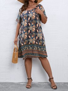 SHEIN LUNE Plus Floral Print Tunic Dress For Summer - Multicolor - View 4