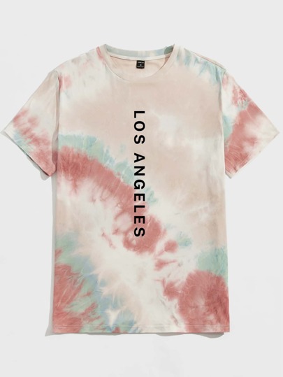 تي شيرت صبغ متعادل بطباعة أحرف للرجال