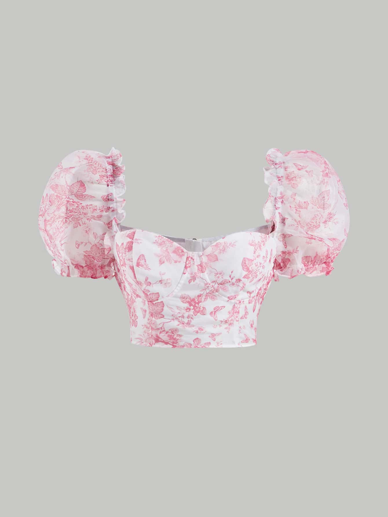 SHEIN MOD Áo sơ mi nữ viền lá sen Dây kéo Hoa Boho - Nhiều màu - Xem 1