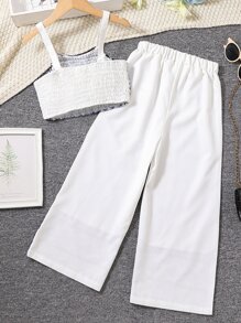 Girls Geo Print Cami Top & Wide Leg Trousers - Blue and White - View 2